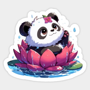 Cute Anime Panda Bear Bath With Water Lily Sticker